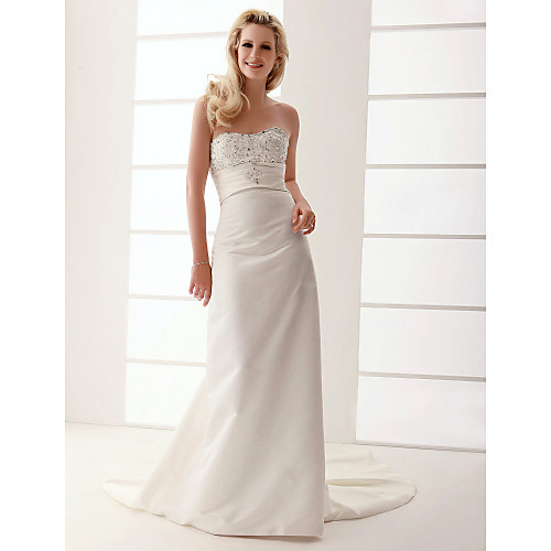 

Sheath / Column Wedding Dresses Sweetheart Neckline Strapless Court Train Satin Sleeveless with 2021
