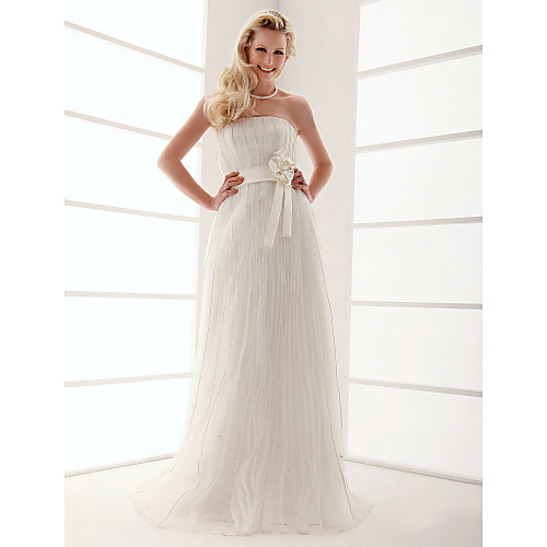 

Sheath / Column Wedding Dresses Strapless Floor Length Organza Sleeveless with 2021