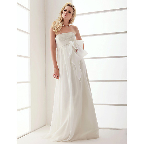 

Sheath / Column Wedding Dresses Strapless Floor Length Organza Sleeveless with 2021