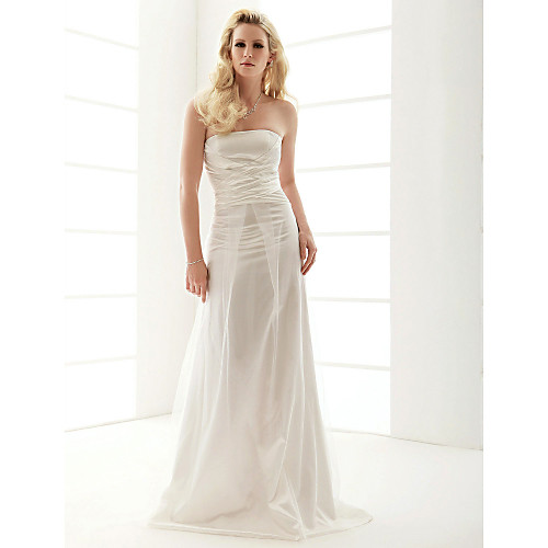 

Sheath / Column Wedding Dresses Strapless Sweep / Brush Train Tulle Charmeuse Sleeveless with 2021