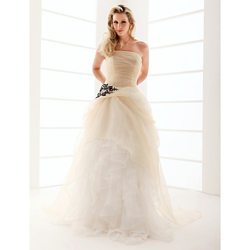 

Princess A-Line Wedding Dresses Strapless Floor Length Organza Sleeveless Wedding Dress in Color with 2021