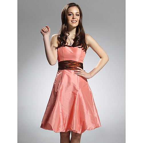 

Princess / A-Line Spaghetti Strap Knee Length Taffeta Bridesmaid Dress with Sash / Ribbon / Ruffles