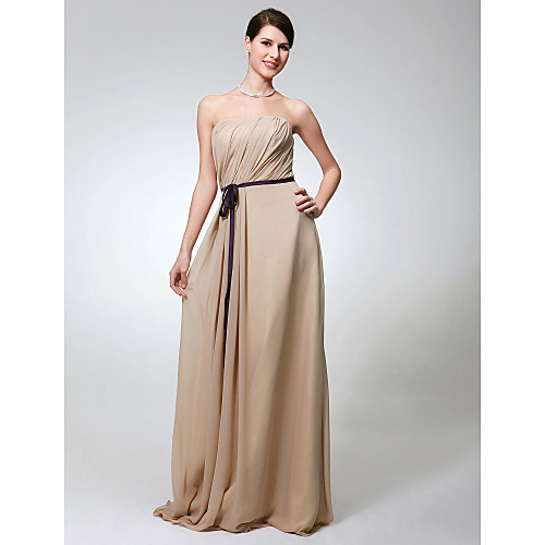 

Sheath / Column Strapless Floor Length Chiffon Bridesmaid Dress with Sash / Ribbon / Side Draping