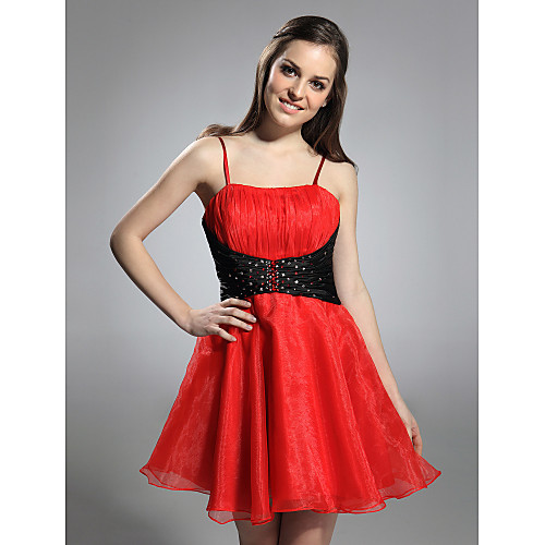 

Ball Gown Holiday Homecoming Cocktail Party Dress Spaghetti Strap Sleeveless Short / Mini Organza with Ruched Beading Draping 2021