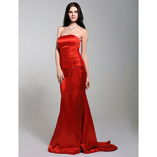 

Mermaid / Trumpet Formal Evening Dress Strapless Sleeveless Sweep / Brush Train Stretch Satin with Ruched 2021