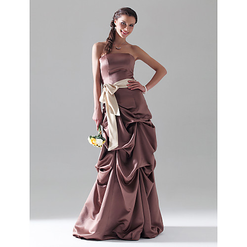 

Ball Gown Open Back Prom Formal Evening Dress Strapless Sleeveless Floor Length Satin with Pick Up Skirt Sash / Ribbon Bow(s) 2021