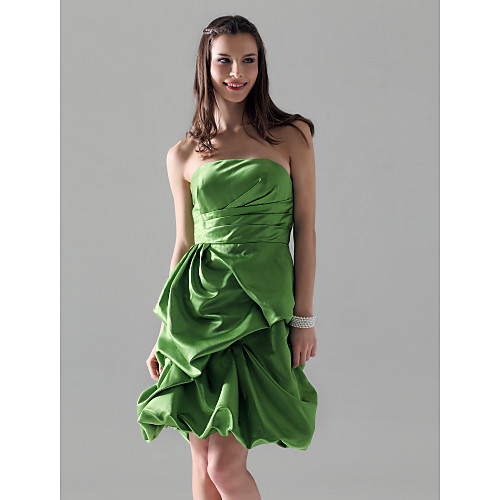 

Ball Gown / A-Line Strapless Knee Length Satin Bridesmaid Dress with Pick Up Skirt / Ruched