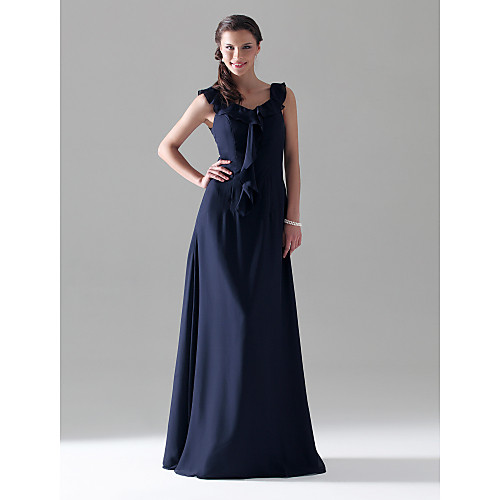 

Sheath / Column Scoop Neck Floor Length Chiffon Bridesmaid Dress with