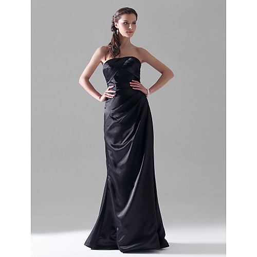 

Sheath / Column Formal Evening Wedding Party Military Ball Dress Strapless Sleeveless Floor Length Satin with Side Draping 2021