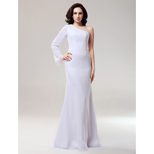 

Mermaid / Trumpet Formal Evening Military Ball Dress One Shoulder Long Sleeve Floor Length Chiffon with 2021