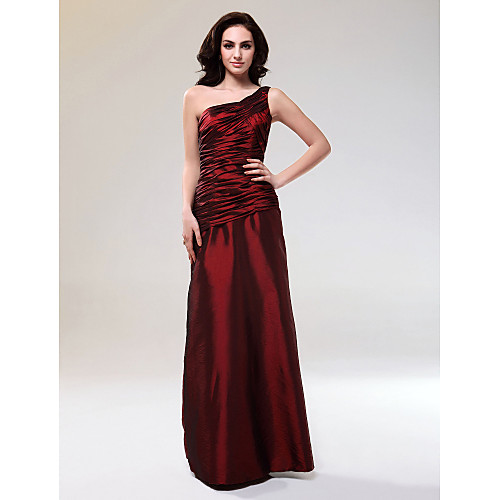 

Sheath / Column Elegant Formal Evening Military Ball Dress One Shoulder Sleeveless Floor Length Taffeta with Side Draping 2021