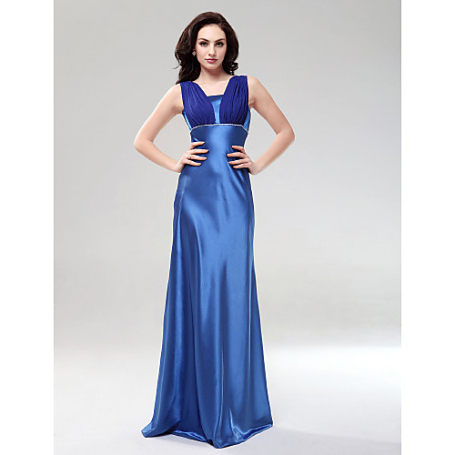 

Sheath / Column Formal Evening Wedding Party Dress Square Neck Sleeveless Floor Length Chiffon Charmeuse with Beading Draping 2021