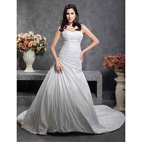 

Princess A-Line Wedding Dresses Straps Sweetheart Neckline Chapel Train Satin Taffeta Sleeveless with 2021