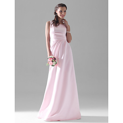 

A-Line Scoop Neck Floor Length Satin Bridesmaid Dress with Side Draping