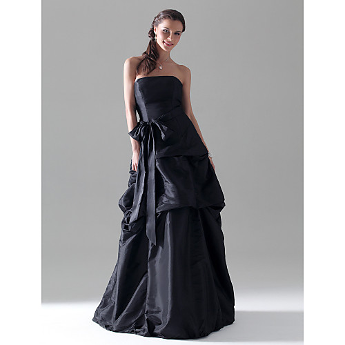 

A-Line Prom Wedding Party Dress Strapless Sleeveless Floor Length Taffeta with Pick Up Skirt Sash / Ribbon Bow(s) 2021