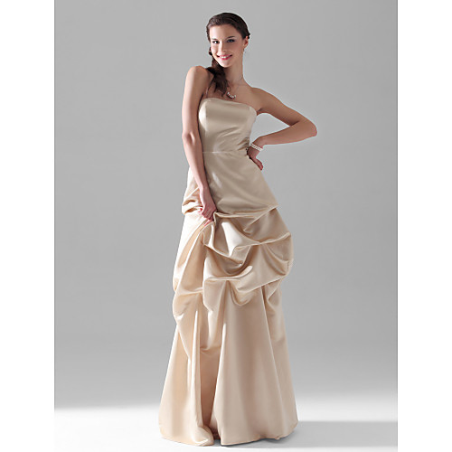 

A-Line Wedding Party Dress Strapless Sleeveless Floor Length Satin with Pick Up Skirt 2021