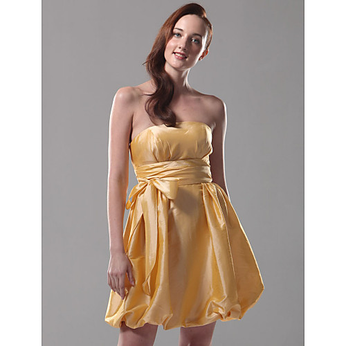 

Ball Gown All Celebrity Styles Inspired by TV Stars Holiday Homecoming Cocktail Party Dress Strapless Sleeveless Short / Mini Satin with Sash / Ribbon Bow(s) 2021