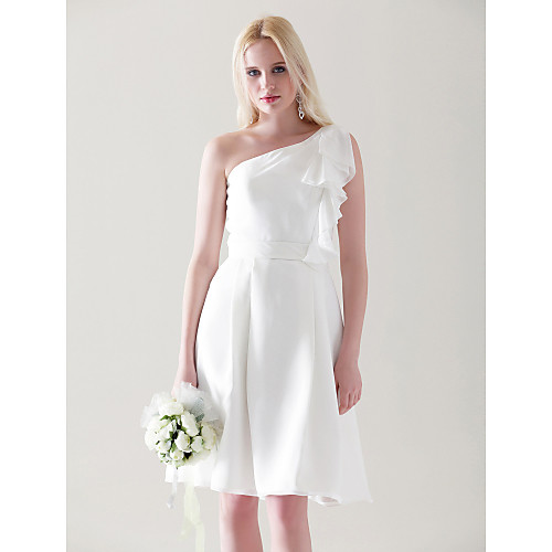 

Princess / A-Line One Shoulder Knee Length Chiffon Bridesmaid Dress with Ruffles / Draping