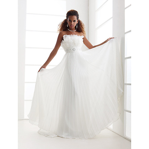 

Sheath / Column Wedding Dresses Scalloped-Edge Sweep / Brush Train Chiffon Sleeveless with 2021