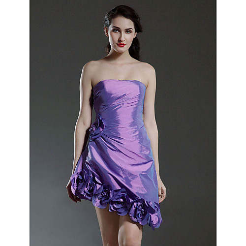 

Ball Gown Homecoming Cocktail Party Dress Strapless Sleeveless Asymmetrical Short / Mini Taffeta with Draping Flower 2021