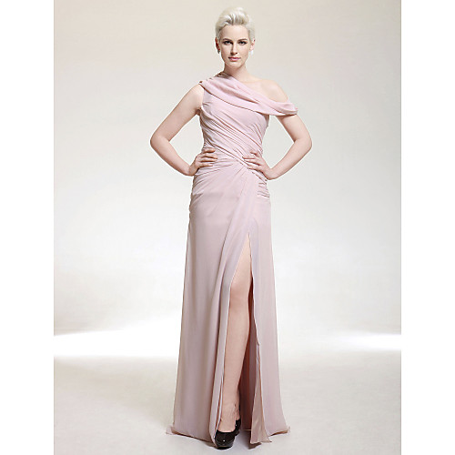 

Sheath / Column Formal Evening Military Ball Dress One Shoulder Off Shoulder Sleeveless Floor Length Chiffon with Side Draping Split Front 2021