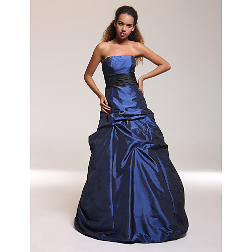 

Ball Gown A-Line Quinceanera Prom Formal Evening Dress Strapless Sleeveless Floor Length Taffeta with Pick Up Skirt Sash / Ribbon 2021