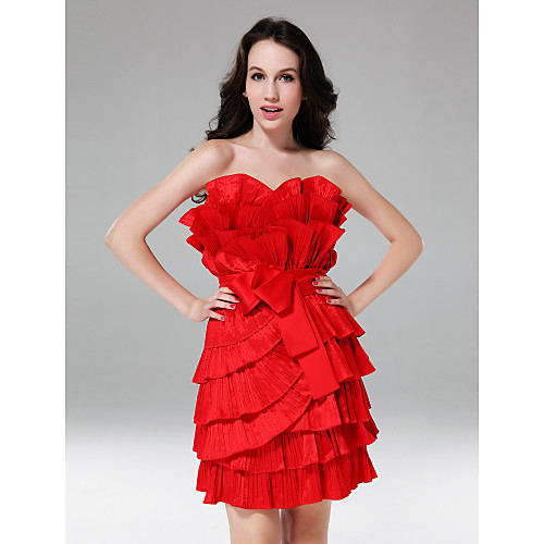 

Sheath / Column Homecoming Cocktail Party Sweet 16 Dress Strapless Sleeveless Short / Mini Taffeta with Sash / Ribbon Ruffles 2021