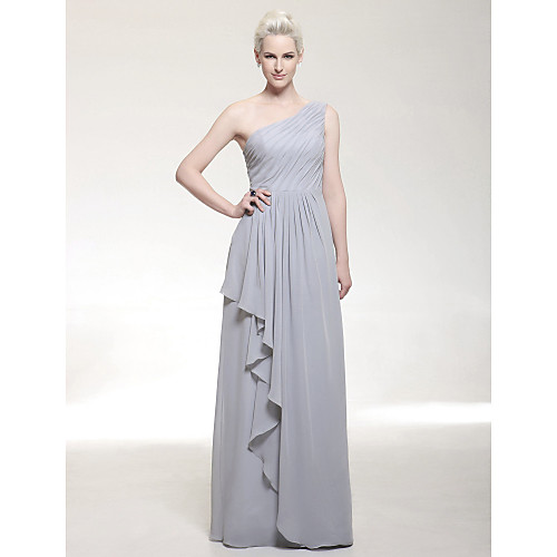 

Sheath / Column Elegant Formal Evening Military Ball Dress One Shoulder Sleeveless Floor Length Chiffon with Ruffles Draping Side Draping 2021