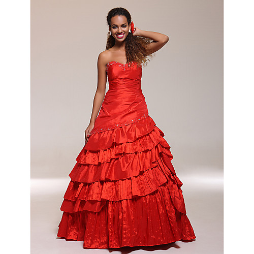 

Ball Gown Open Back Quinceanera Prom Formal Evening Dress Sweetheart Neckline Strapless Sleeveless Floor Length Taffeta with Beading Ruffles 2021