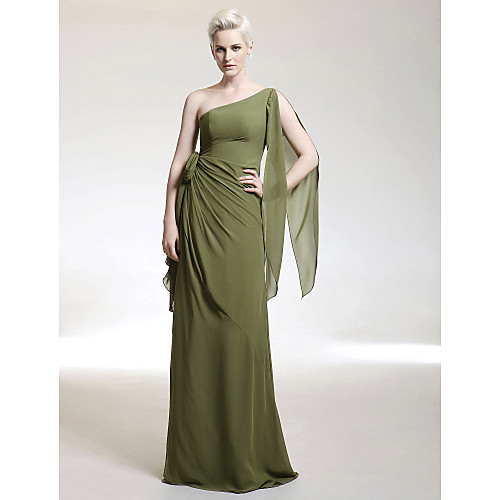 

Sheath / Column All Celebrity Styles Inspired by Venice Film Festival Formal Evening Military Ball Dress One Shoulder Sleeveless Floor Length Chiffon with Bow(s) Ruffles Side Draping 2021