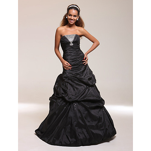 

Mermaid / Trumpet Prom Formal Evening Military Ball Dress Strapless Sleeveless Floor Length Taffeta with Pick Up Skirt Ruched Crystals 2021