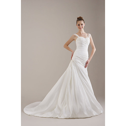 

Princess A-Line Wedding Dresses Straps Sweetheart Neckline Chapel Train Satin Taffeta Sleeveless with 2021