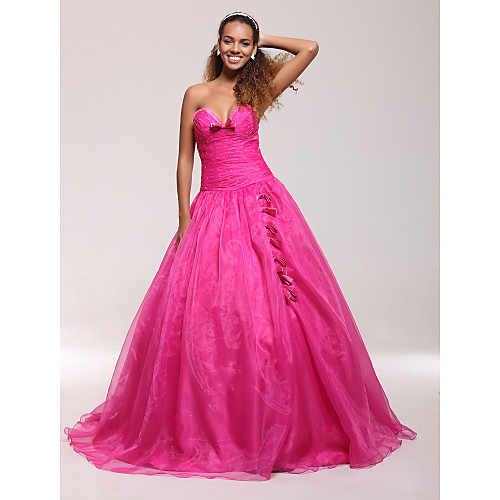 

Ball Gown Quinceanera Prom Dress Sweetheart Neckline Strapless Sleeveless Floor Length Organza Satin with Bow(s) Ruched Beading 2021