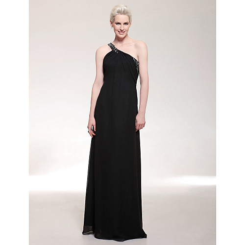 

Sheath / Column Open Back Formal Evening Military Ball Dress One Shoulder Sleeveless Floor Length Chiffon with Beading Side Draping 2021