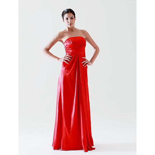 

Sheath / Column Formal Evening Dress Strapless Sleeveless Floor Length Stretch Satin with Criss Cross Draping 2021
