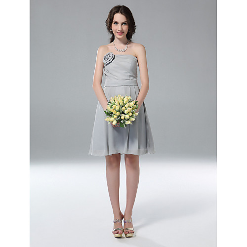 

Princess / A-Line Strapless Knee Length Chiffon Bridesmaid Dress with Side Draping / Flower