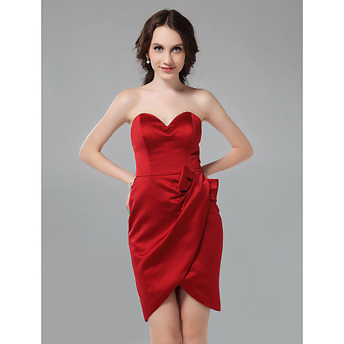 

Sheath / Column Sweetheart Neckline / Strapless Short / Mini Satin Bridesmaid Dress with Bow(s) / Split Front