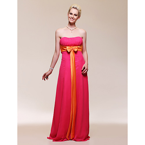 

Sheath / Column Strapless Floor Length Chiffon Bridesmaid Dress with Sash / Ribbon / Bow(s) / Draping