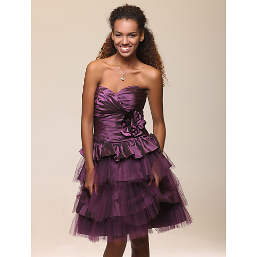 

Ball Gown A-Line Homecoming Cocktail Party Sweet 16 Dress Sweetheart Neckline Strapless Sleeveless Knee Length Taffeta Tulle with Ruched Flower 2021