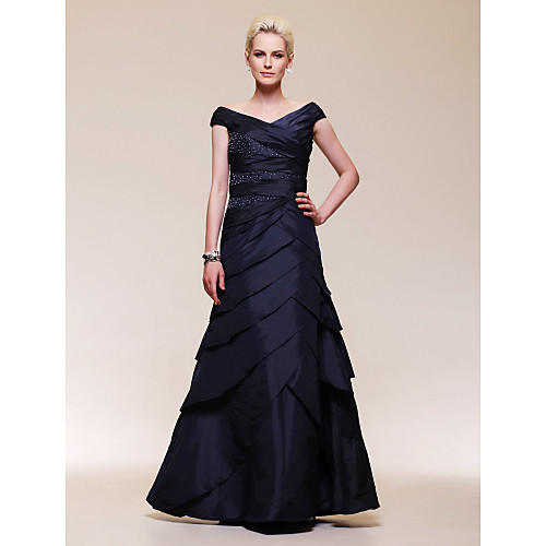 

Ball Gown Elegant Formal Evening Wedding Party Military Ball Dress Off Shoulder Short Sleeve Floor Length Taffeta with Criss Cross Beading 2021