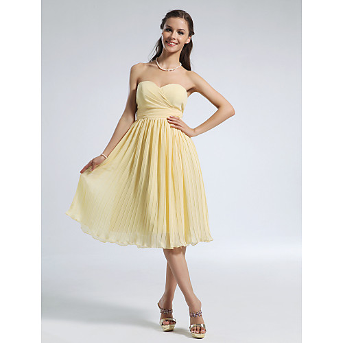 

A-Line Strapless / Sweetheart Neckline Knee Length Chiffon Bridesmaid Dress with Pleats / Ruched / Draping / Open Back
