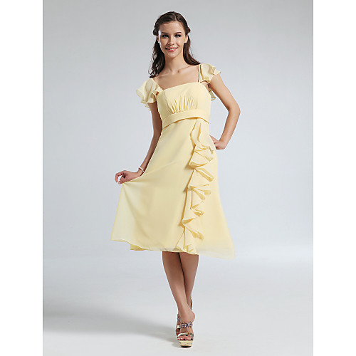 

A-Line Straps Knee Length Chiffon Bridesmaid Dress with Ruffles / Draping