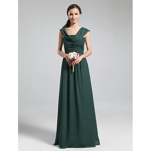 

A-Line Cowl Neck Floor Length Chiffon Bridesmaid Dress with Pleats / Ruched / Draping