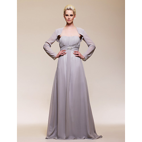 

Ball Gown Prom Formal Evening Military Ball Dress Sweetheart Neckline Strapless Long Sleeve Floor Length Chiffon with Ruched Draping Crystal Brooch 2021