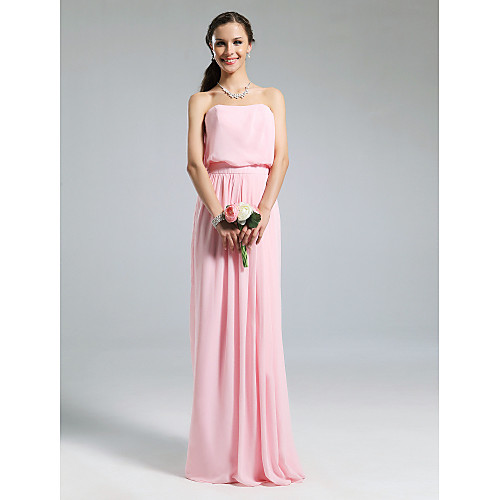 

Sheath / Column Strapless Floor Length Chiffon Bridesmaid Dress with Pleats