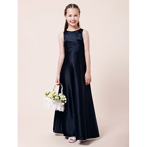 

Princess / A-Line Jewel Neck Floor Length Satin Junior Bridesmaid Dress with Ruched / Draping