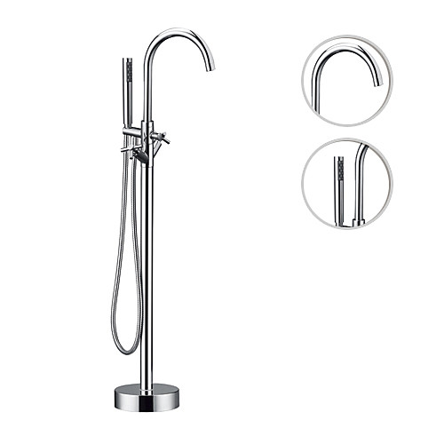 

Bathtub Faucet Set - Floor Standing Contemporary Chrome Free Standing Ceramic Valve Bath Shower Mixer Taps / Brass / Two Handles One Hole