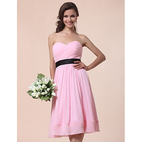 

Ball Gown / A-Line Sweetheart Neckline / Strapless Knee Length Chiffon Bridesmaid Dress with Sash / Ribbon / Criss Cross / Draping