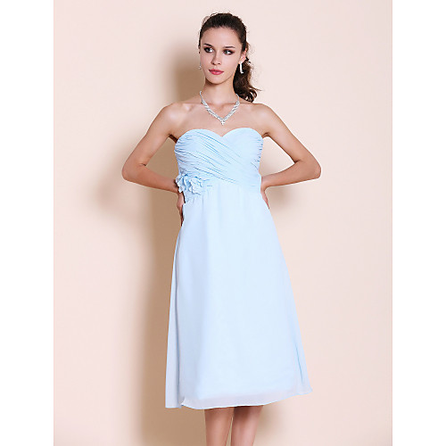 

Princess / A-Line Strapless / Sweetheart Neckline Tea Length Chiffon Bridesmaid Dress with Criss Cross / Ruched / Flower