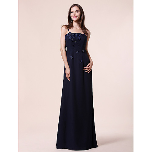 

Sheath / Column Spaghetti Strap Floor Length Chiffon / Stretch Satin Bridesmaid Dress with Beading / Draping / Appliques
